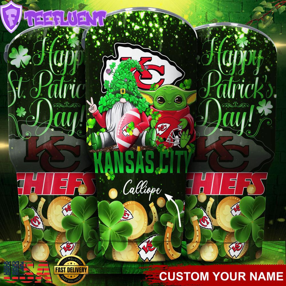 Custom Name Kansas City Chiefs NFL Shamrock Happy Patrick Day Tumbler