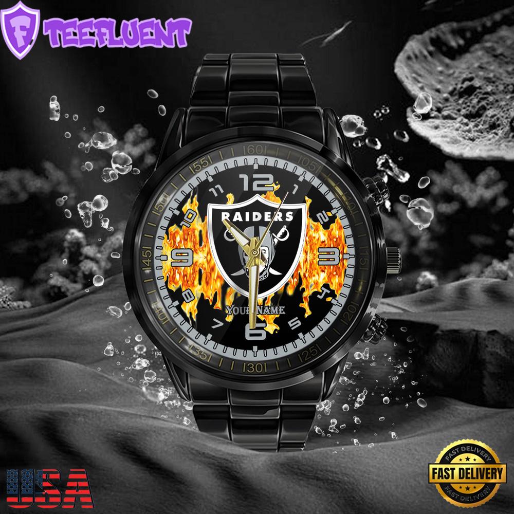 NFL Custom Name Las Vegas Raiders 3D Men Black Stainless Steel Watch NFL Custom Name Las Vegas Raiders 3D Men Black Stainless Steel Watch