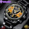 Custom Name Las Vegas Raiders NFL 3D Men Black Stainless Steel Watch Gift For Fans