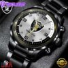 Custom Name Las Vegas Raiders NFL Black Stainless Steel Watch Gifts For Fans