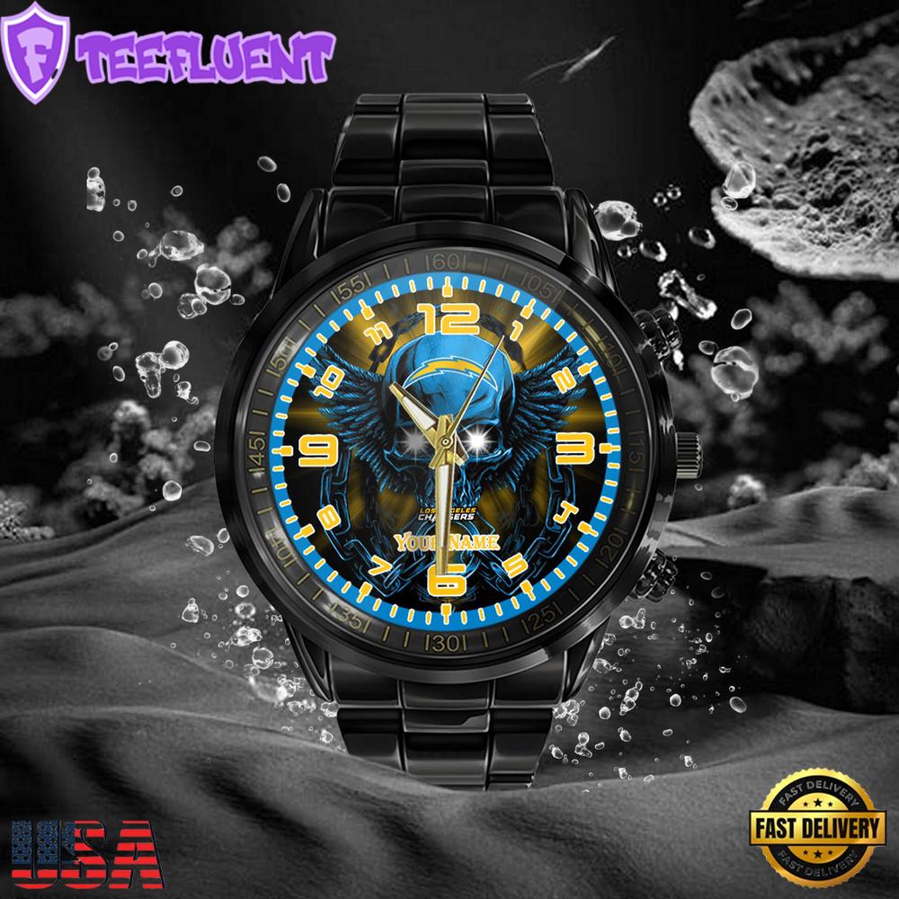 NFL Custom Name Los Angeles Chargers 3D Men Black Stainless Steel Watch NFL Custom Name Los Angeles Chargers 3D Men Black Stainless Steel Watch