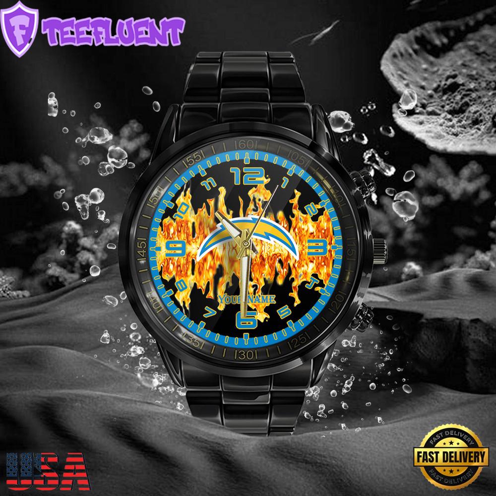 NFL Custom Name Los Angeles Chargers 3D Men Black Stainless Steel Watch NFL Custom Name Los Angeles Chargers 3D Men Black Stainless Steel Watch