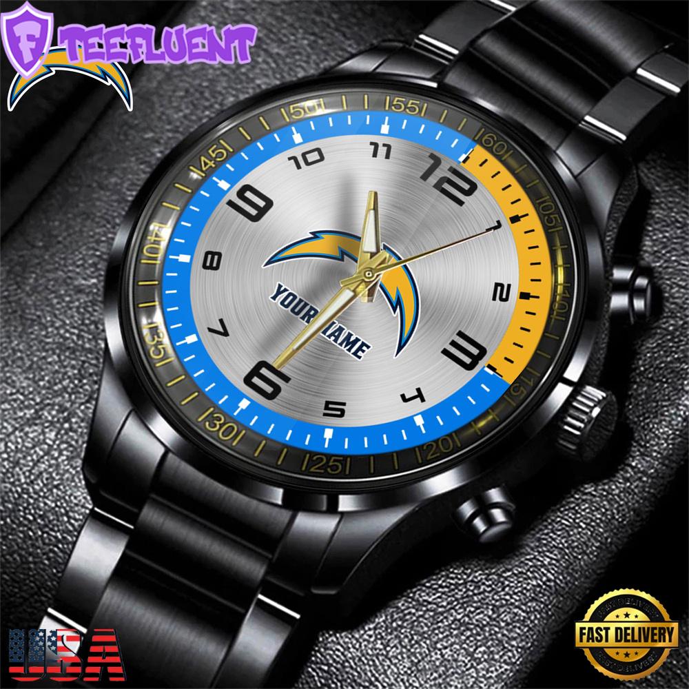 Custom Name Los Angeles Chargers NFL Black Stainless Steel Watch Gifts For Fans