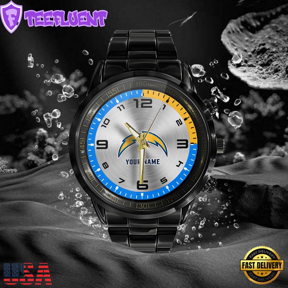 NFL Custom Name Los Angeles Chargers Black Stainless Steel Watch Gifts For Fans NFL Custom Name Los Angeles Chargers Black Stainless Steel Watch Gifts For Fans