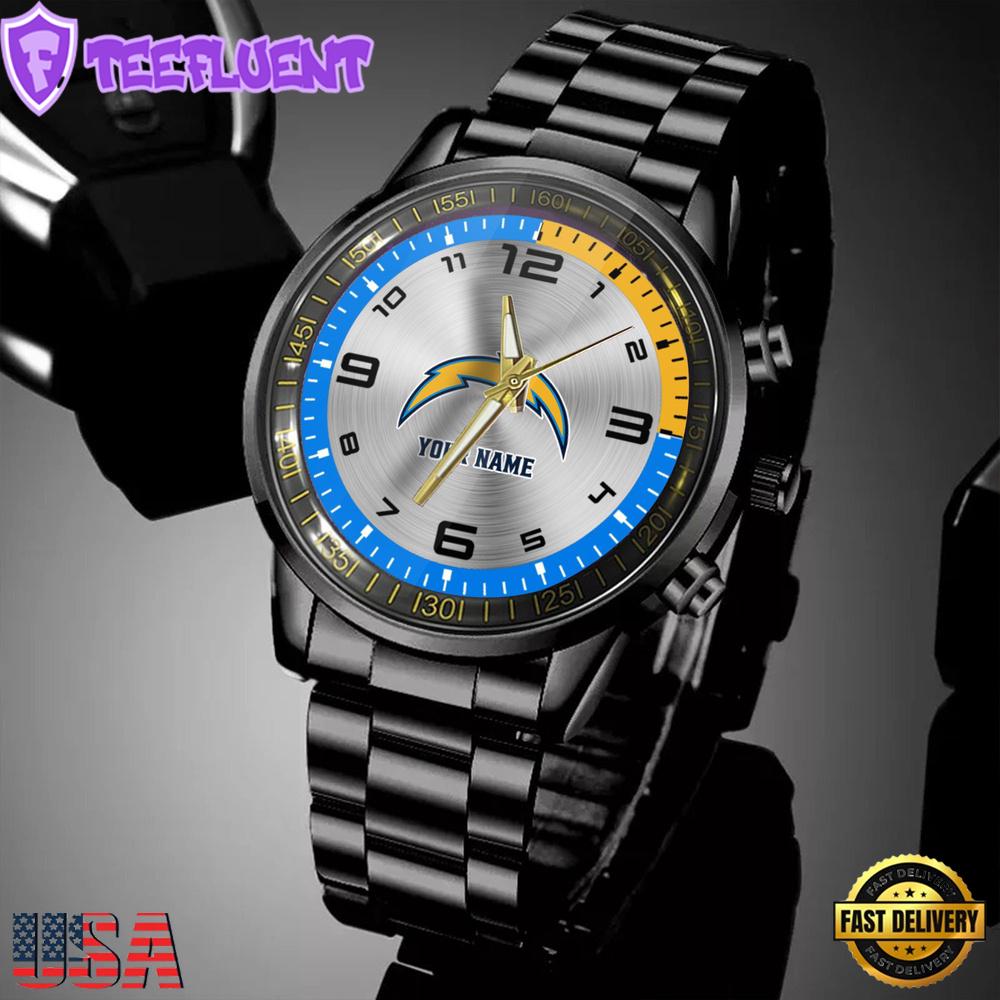 Custom Name Los Angeles Chargers NFL Black Stainless Steel Watch Gifts For Fans