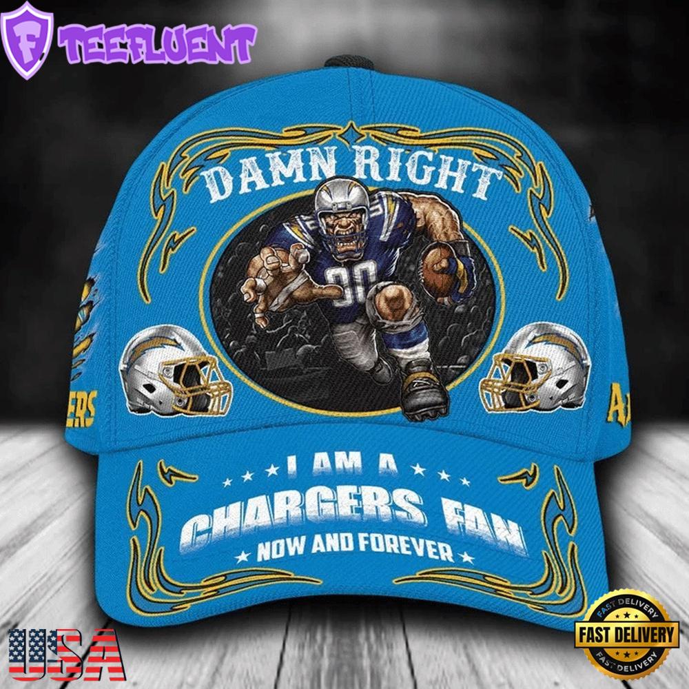 Custom Name Los Angeles Chargers NFL Mascot Damn Right Football Team Baseball Cap