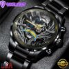 Custom Name Los Angeles Chargers NFL Men Black Stainless Steel Watch Gift For Fans
