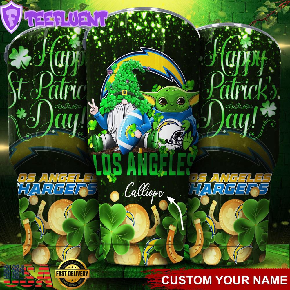 Custom Name Los Angeles Chargers NFL Shamrock Happy Patrick Day Tumbler