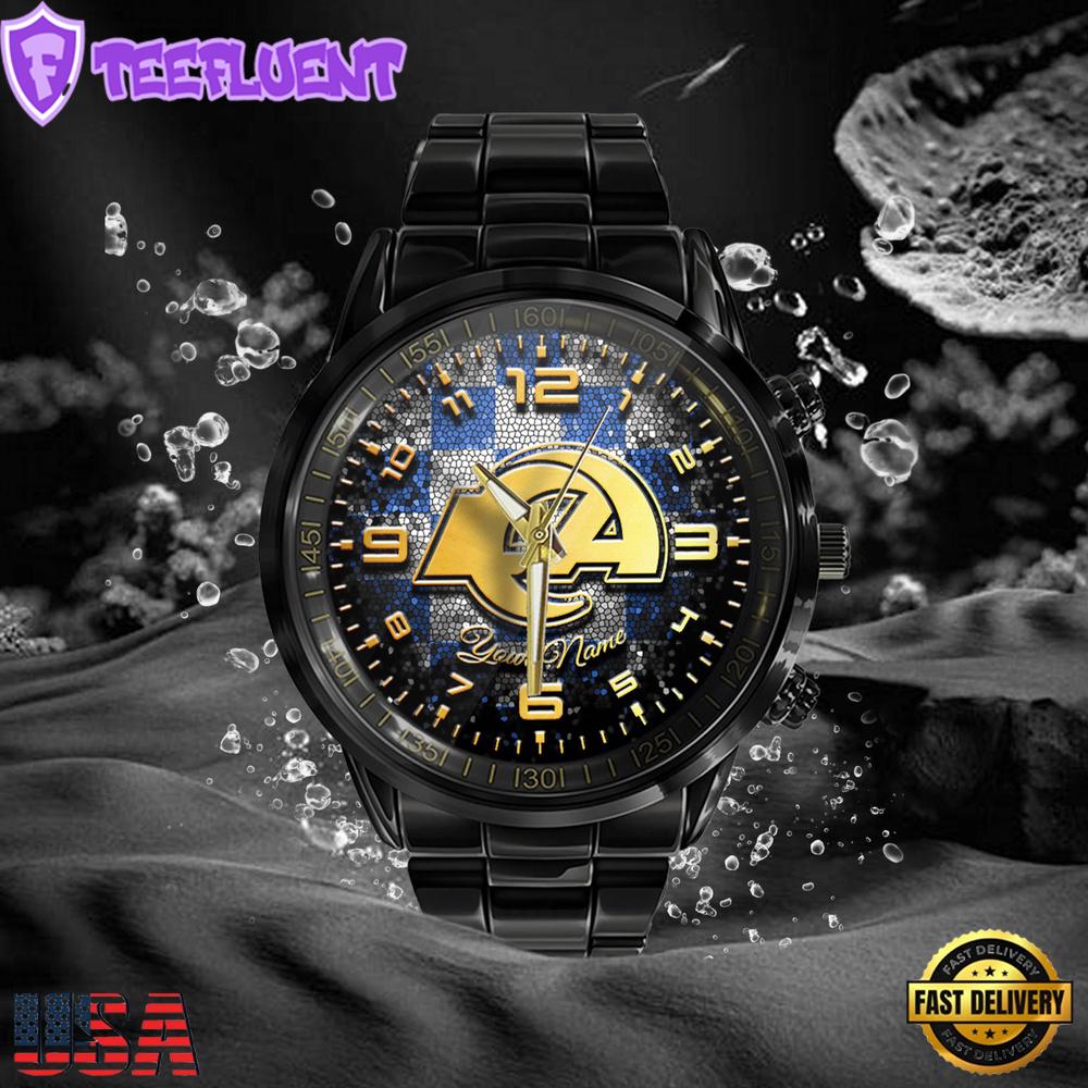 NFL Custom Name Los Angeles Rams 3D Men Black Stainless Steel Watch NFL Custom Name Los Angeles Rams 3D Men Black Stainless Steel Watch