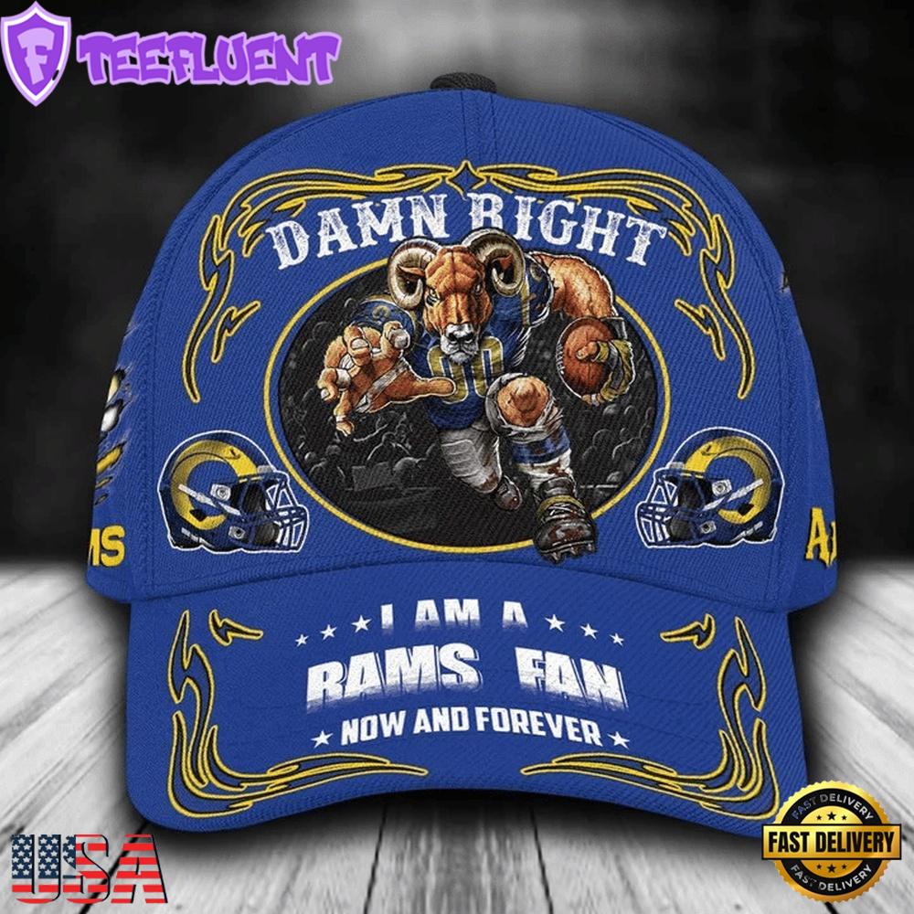 Custom Name Los Angeles Rams NFL Mascot Damn Right Sport Baseball Cap