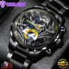 Custom Name Los Angeles Rams NFL Men Black Stainless Steel Watch Gift For Fans