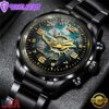 Custom Name Miami Dolphins NFL 3D Men Black Stainless Steel Watch Gift For Fans