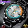 Custom Name Miami Dolphins NFL Black Stainless Steel Watch Gifts For Fans