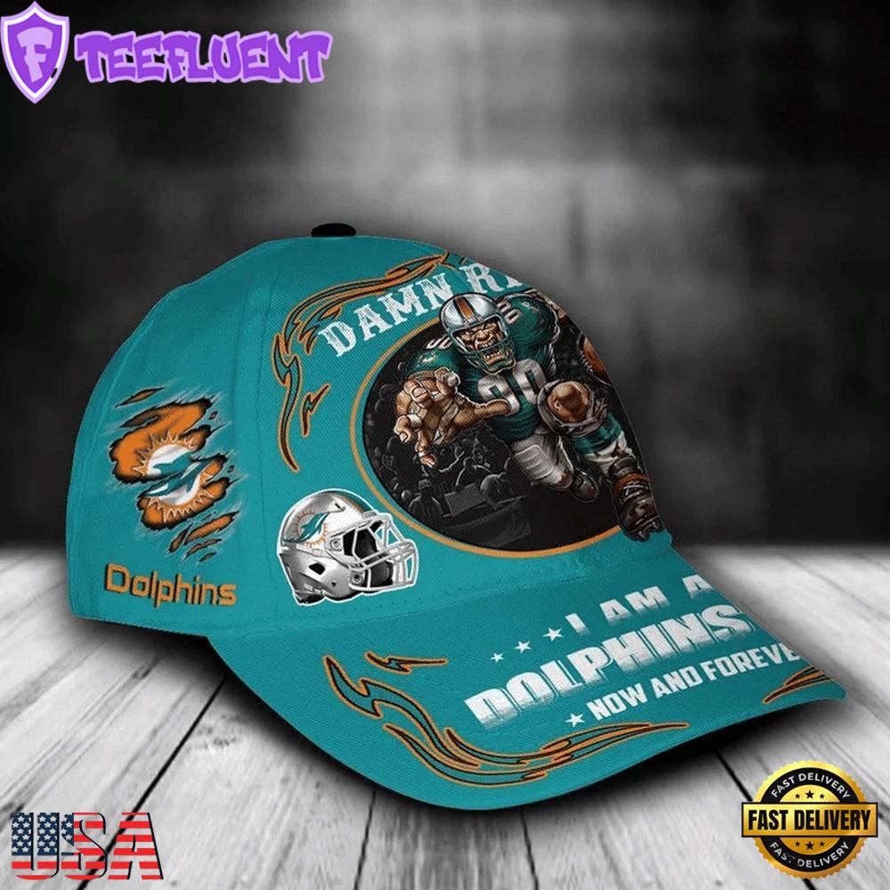 Custom Name Miami Dolphins NFL Mascot Damn Right Football Team Super Bowl LIX Baseball Caps Custom Name Miami Dolphins NFL Mascot Damn Right Football Team Super Bowl LIX Baseball Caps