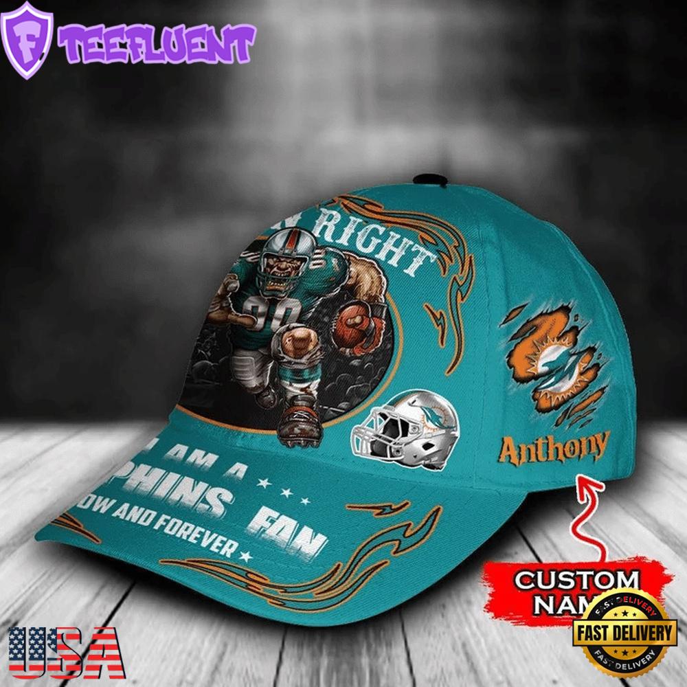 Custom Name Miami Dolphins NFL Mascot Damn Right Football Team Super Bowl LIX Baseball Caps Custom Name Miami Dolphins NFL Mascot Damn Right Football Team Super Bowl LIX Baseball Caps