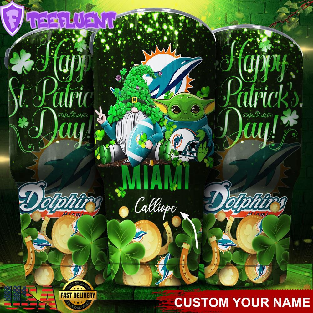 Custom Name Miami Dolphins NFL Shamrock Happy Patrick Day Tumbler