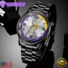 Custom Name Minnesota Vikings NFL Black Stainless Steel Watch Gifts For Fans