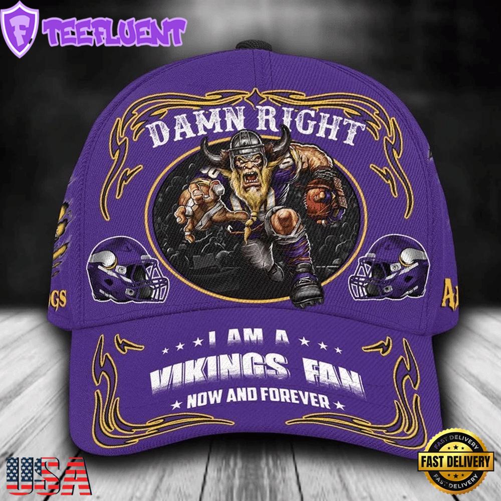 Custom Name Minnesota Vikings NFL Mascot Damn Right Sport Baseball Cap