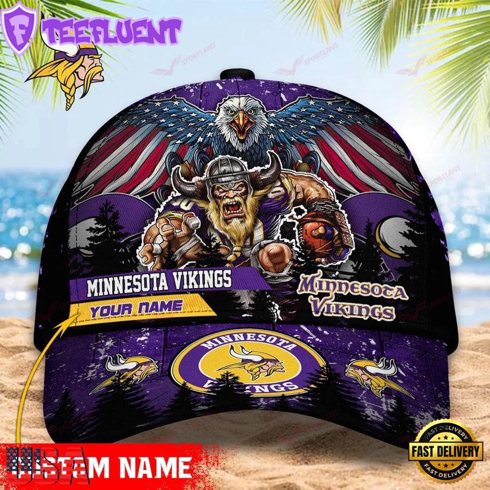 Custom Name Minnesota Vikings NFL Mascot Eagle Baseball Cap
