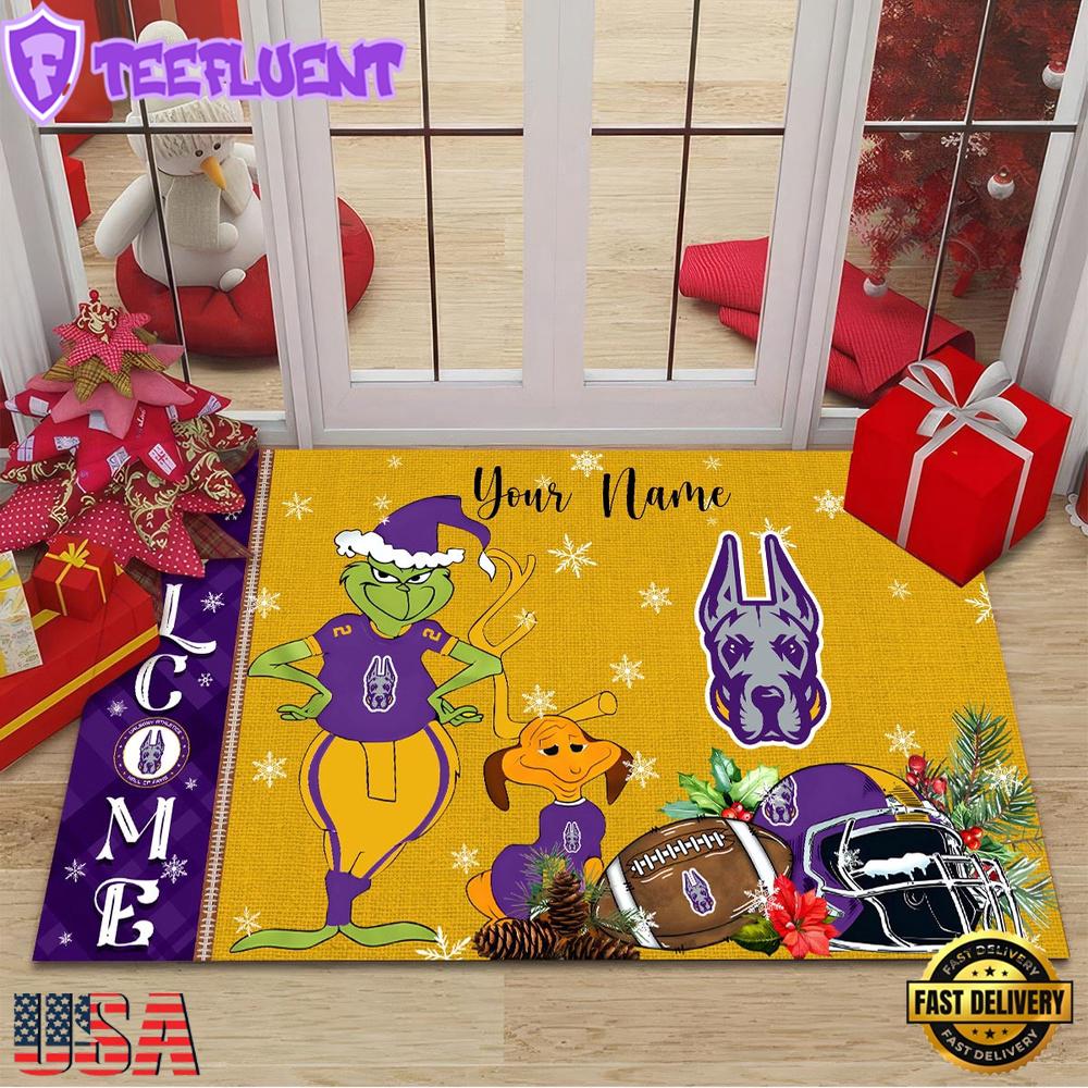 Custom Name NCAA Albany Great Danes Grinch Christmas Welcome Football Doormat