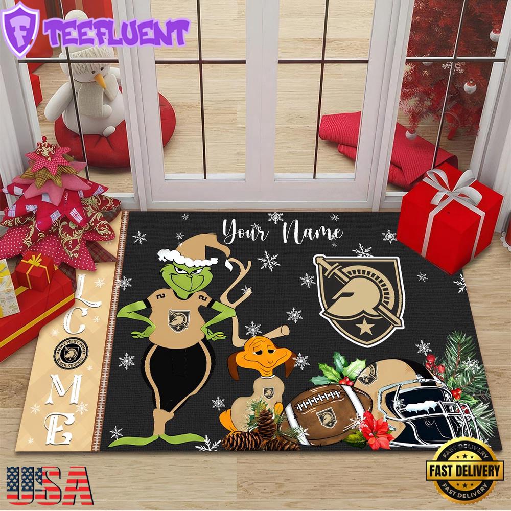 Custom Name NCAA Army Black Knights Grinch Christmas Welcome Football Doormat