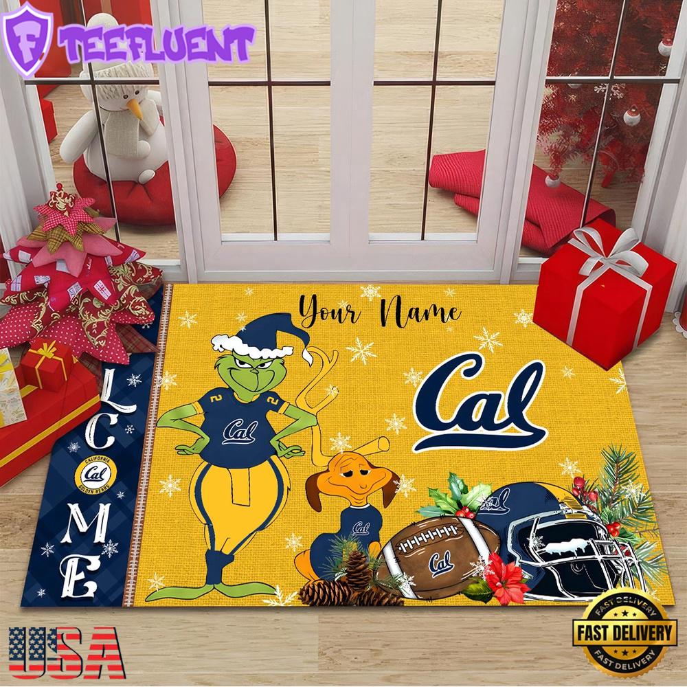 Custom Name NCAA California Golden Bears Grinch Christmas Welcome Football Doormat