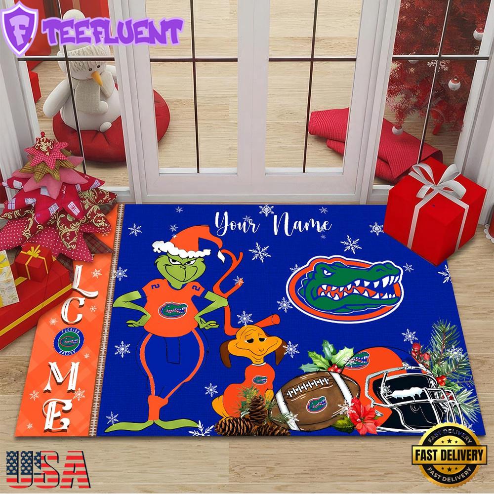 Custom Name NCAA Florida Gators Grinch Christmas Welcome Football Doormat