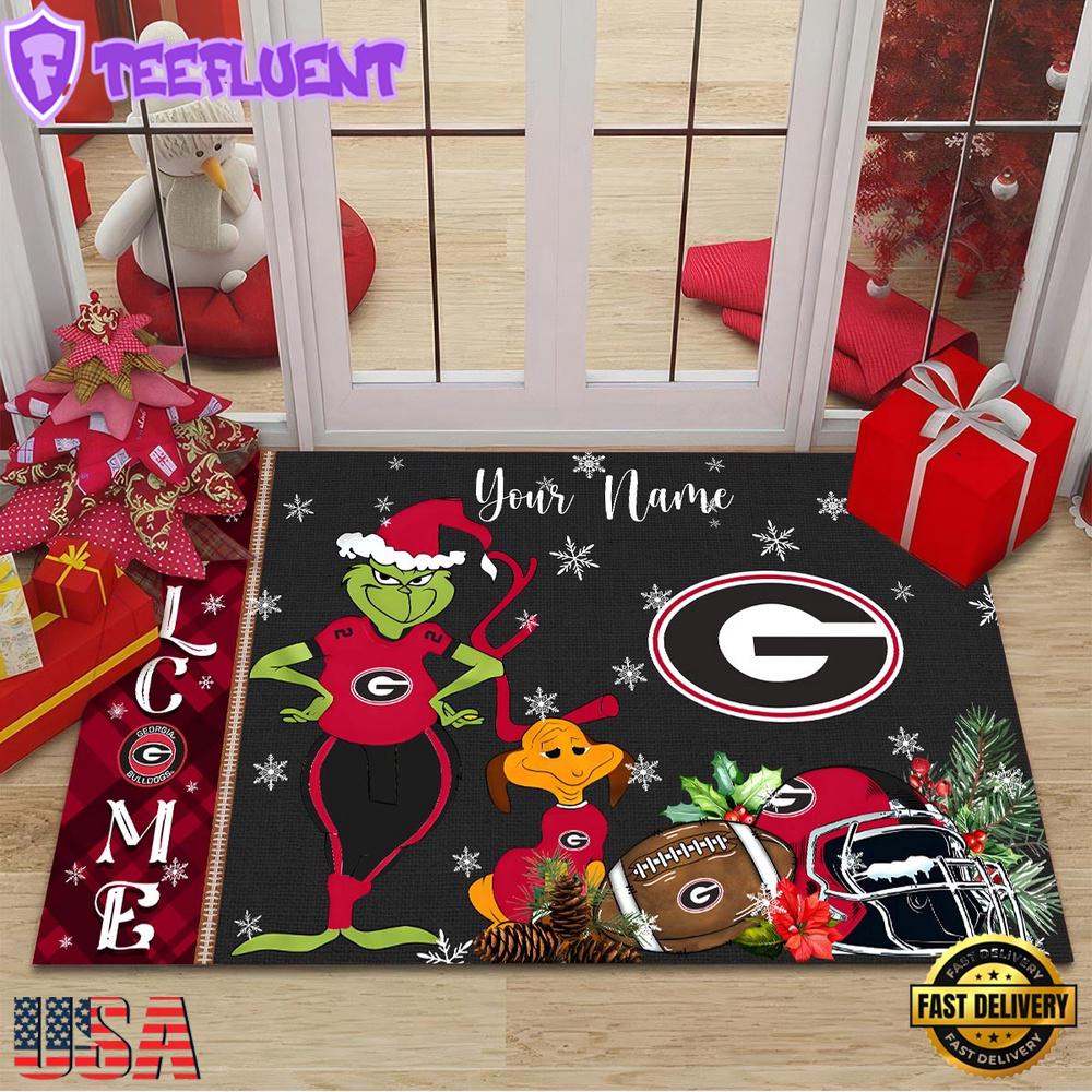 Custom Name NCAA Georgia Bulldogs Grinch Christmas Welcome Football Doormat