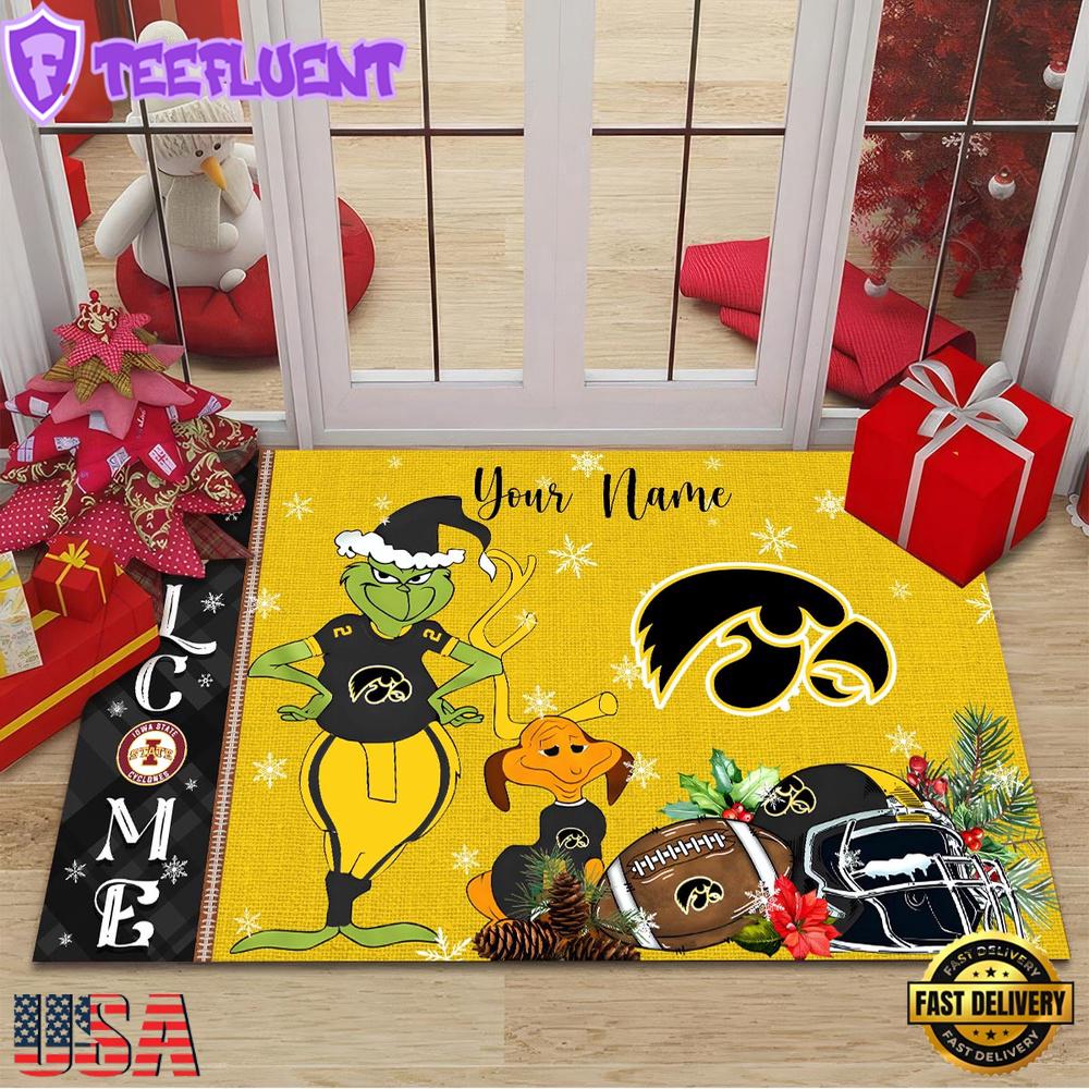 Custom Name NCAA lowa State Cyclones Grinch Christmas Welcome Football Doormat