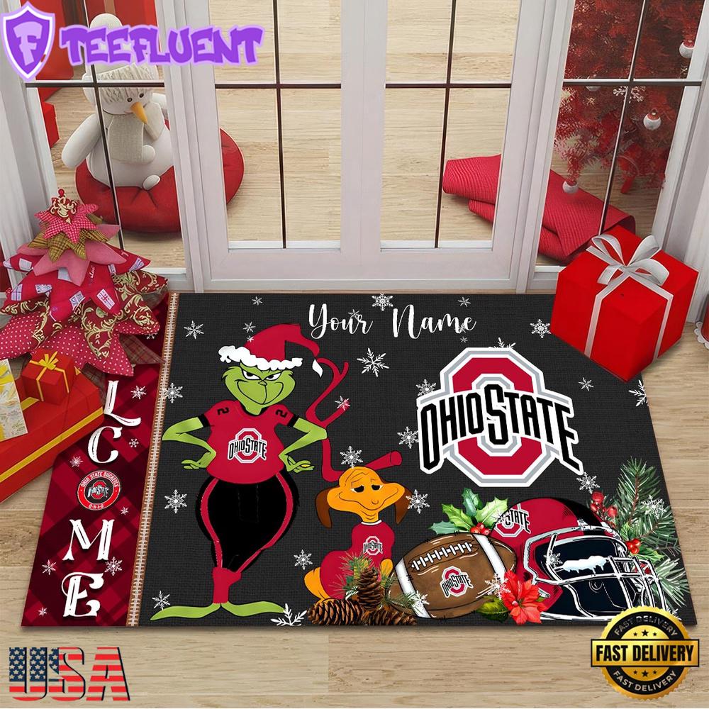 Custom Name NCAA Ohio State Buckeyes Grinch Christmas Welcome Football Doormat