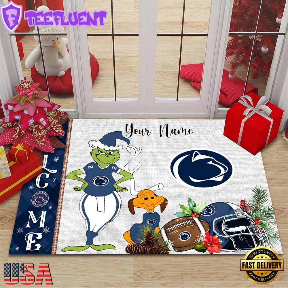 Custom Name NCAA Penn State Nittany Lions Grinch Christmas Welcome Football Doormat