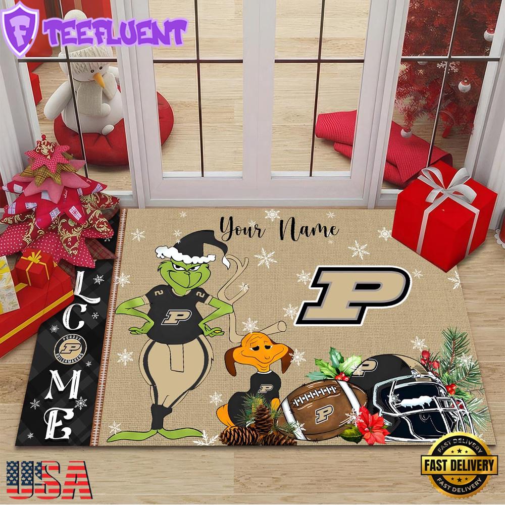 Custom Name NCAA Purdue Boilermakers Grinch Christmas Welcome Football Doormat