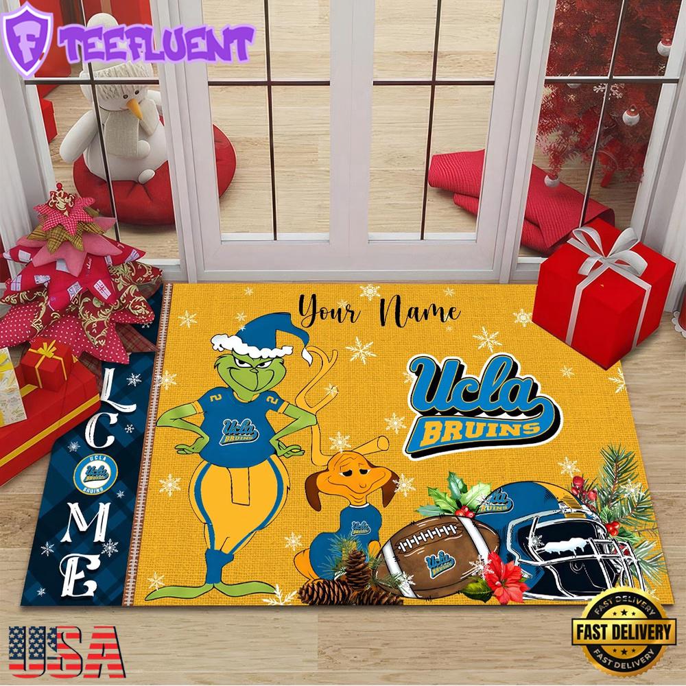 Custom Name NCAA UCLA Bruins Grinch Christmas Welcome Football Doormat