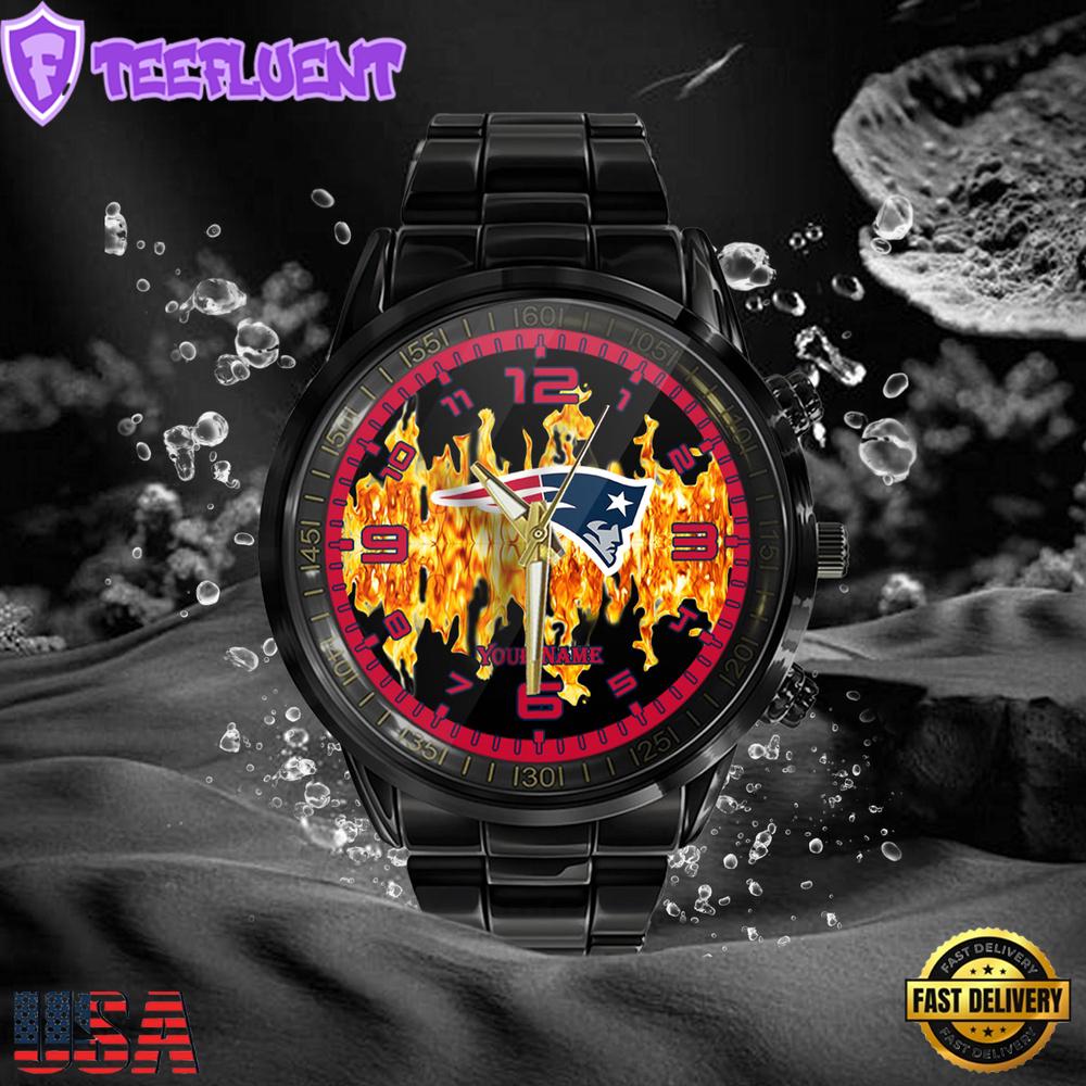 NFL Custom Name New England Patriots 3D Men Black Stainless Steel Watch NFL Custom Name New England Patriots 3D Men Black Stainless Steel Watch
