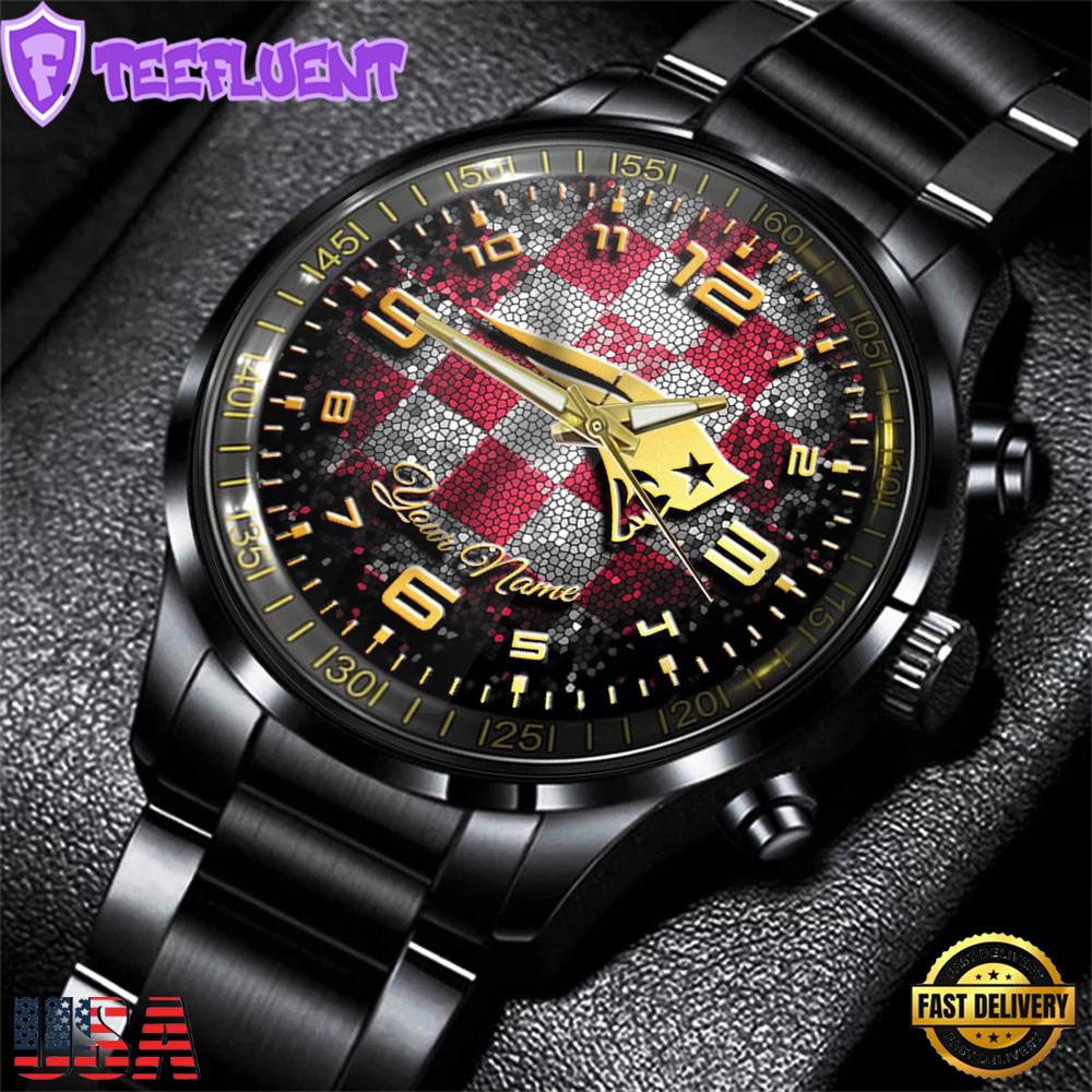 Custom Name New England Patriots NFL 3D Men Black Stainless Steel Watch Gift For Fans