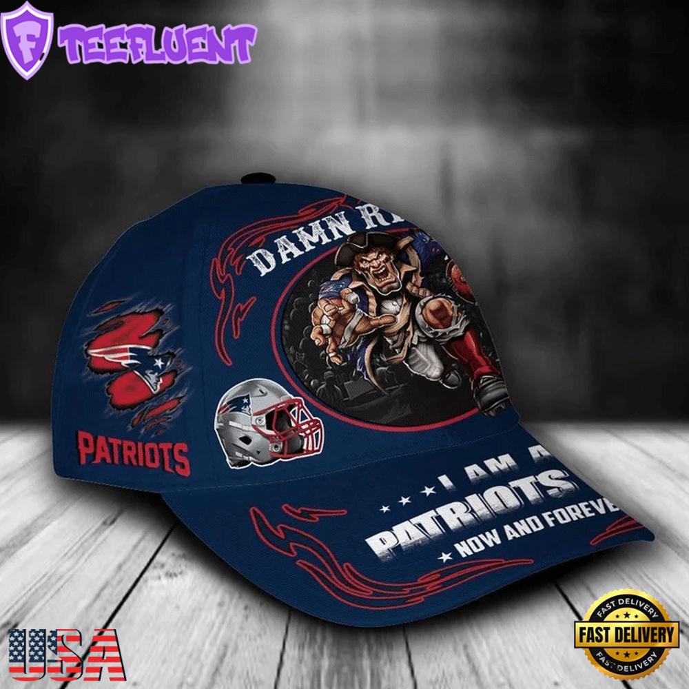 Custom Name New England Patriots NFL Mascot Damn Right Football Team Super Bowl LIX Baseball Caps Custom Name New England Patriots NFL Mascot Damn Right Football Team Super Bowl LIX Baseball Caps