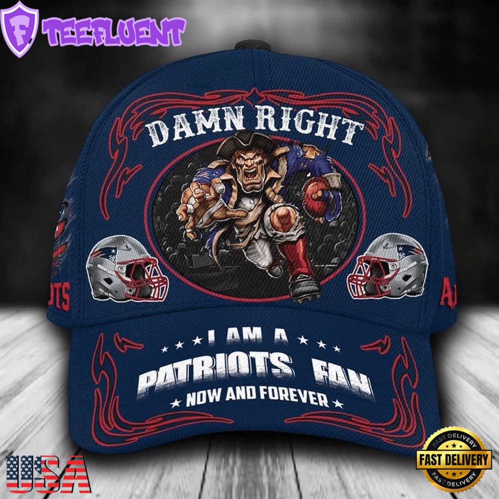 Custom Name New England Patriots NFL Mascot Damn Right Sport Baseball Cap