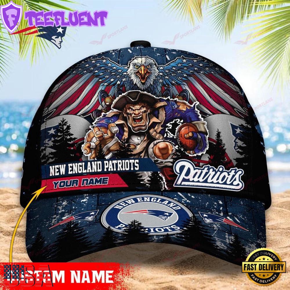 Custom Name New England Patriots NFL Mascot Eagle Baseball Cap