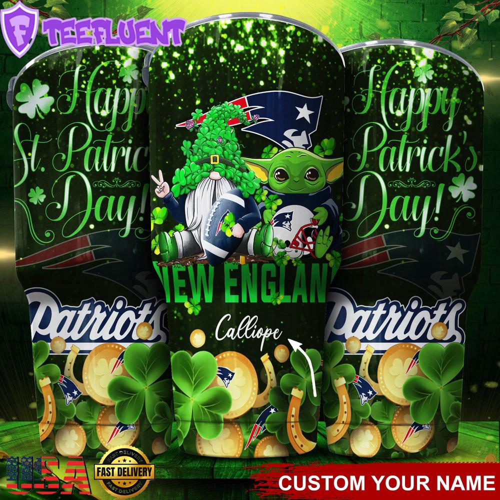 Custom Name New England Patriots NFL Shamrock Happy Patrick Day Tumbler