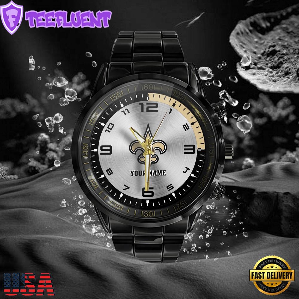 NFL Custom Name New Orleans Saints Black Stainless Steel Watch Gifts For Fans NFL Custom Name New Orleans Saints Black Stainless Steel Watch Gifts For Fans