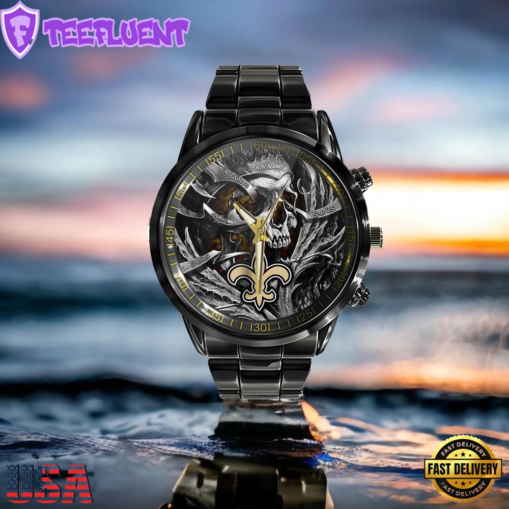 NFL Custom Name New Orleans Saints Men Black Stainless Steel Watch NFL Custom Name New Orleans Saints Men Black Stainless Steel Watch