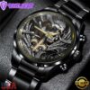 Custom Name New Orleans Saints NFL Men Black Stainless Steel Watch Gift For Fans