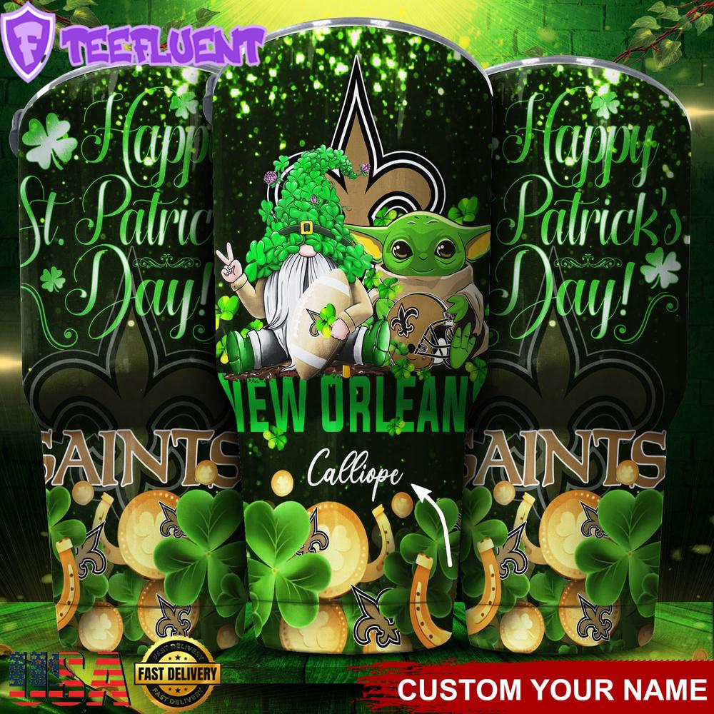 Custom Name New Orleans Saints NFL Shamrock Happy Patrick Day Tumbler