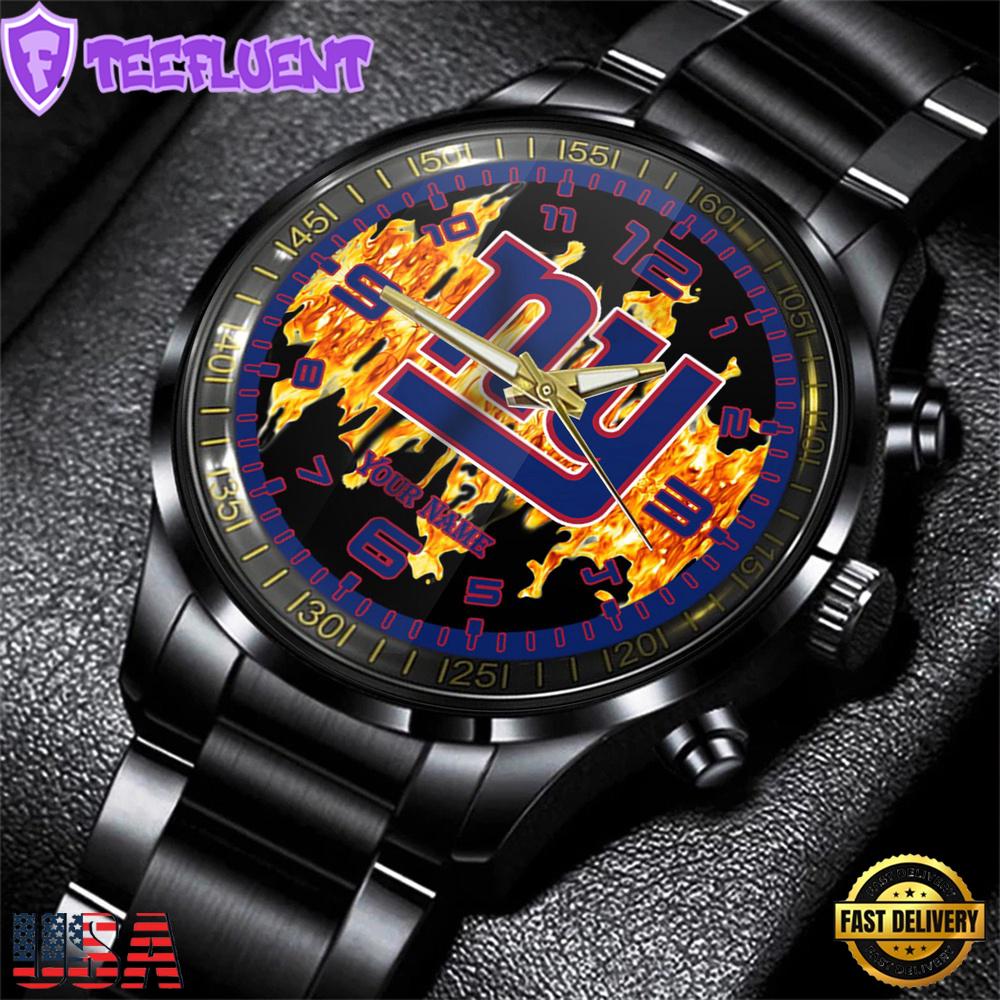 Custom Name New York Giants NFL 3D Men Black Stainless Steel Watch Gift For Fans