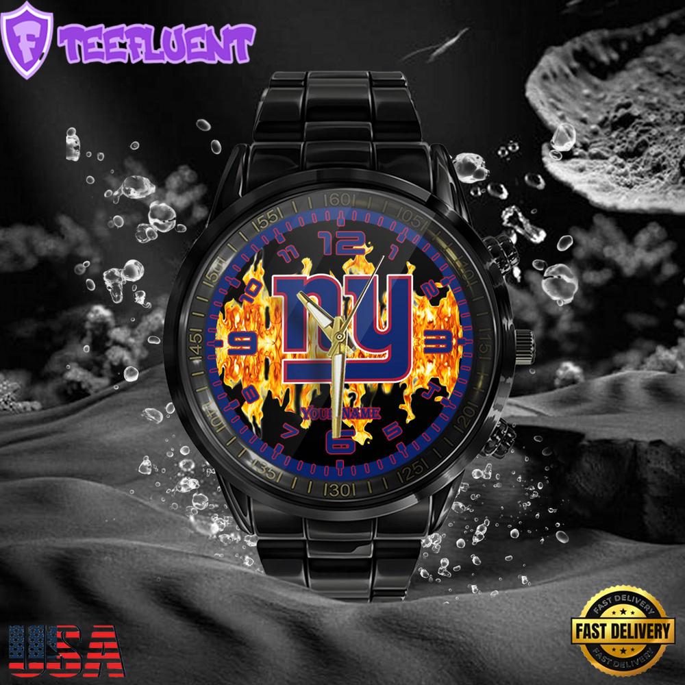 NFL Custom Name New York Giants 3D Men Black Stainless Steel Watch NFL Custom Name New York Giants 3D Men Black Stainless Steel Watch