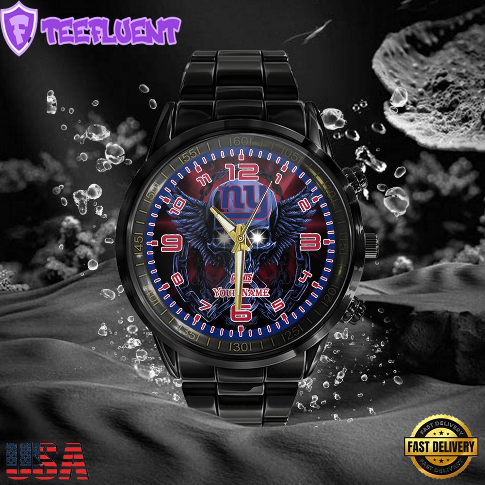 NFL Custom Name New York Giants 3D Men Black Stainless Steel Watch NFL Custom Name New York Giants 3D Men Black Stainless Steel Watch