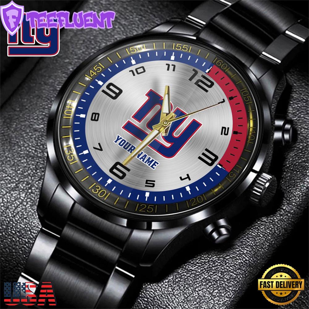 Custom Name New York Giants NFL Black Stainless Steel Watch Gifts For Fans