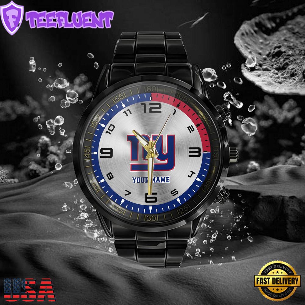 NFL Custom Name New York Giants Black Stainless Steel Watch Gifts For Fans NFL Custom Name New York Giants Black Stainless Steel Watch Gifts For Fans
