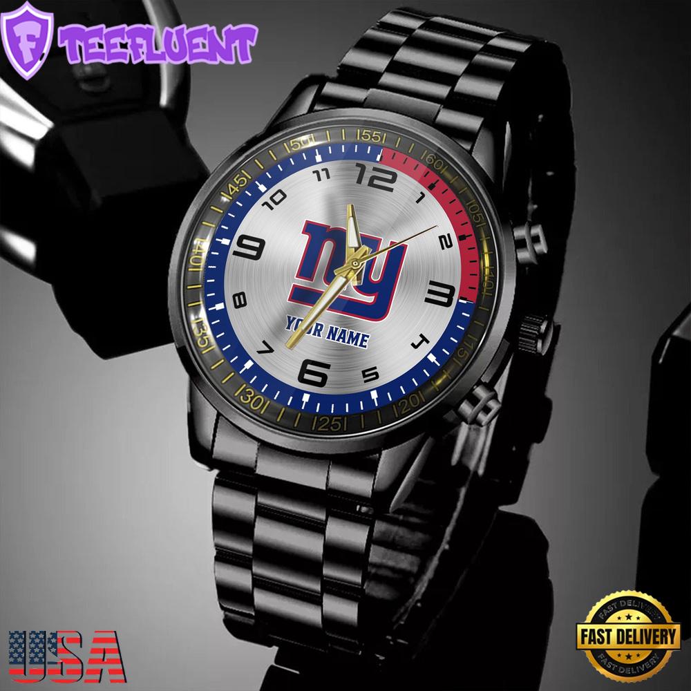 Custom Name New York Giants NFL Black Stainless Steel Watch Gifts For Fans