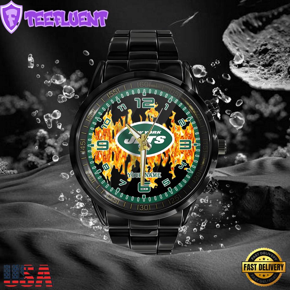 NFL Custom Name New York Jets 3D Men Black Stainless Steel Watch NFL Custom Name New York Jets 3D Men Black Stainless Steel Watch